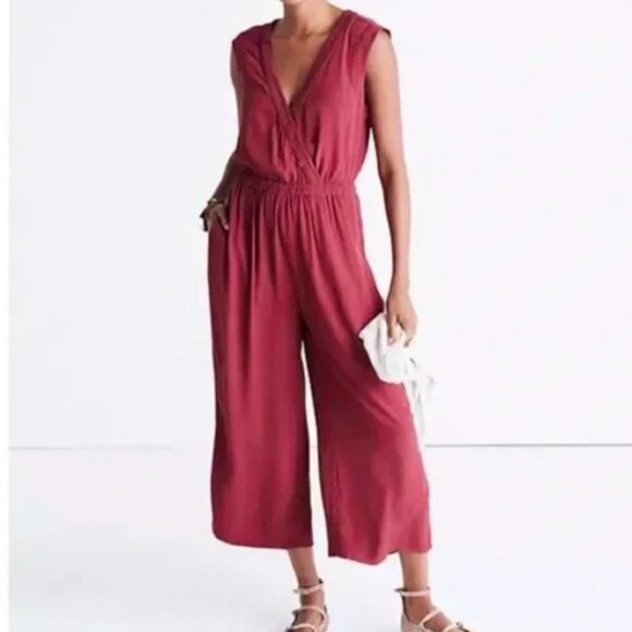 Madewell Culottes Maroon Wrap-Front Jumpsuit - Size 4 - Picture 1 of 7
